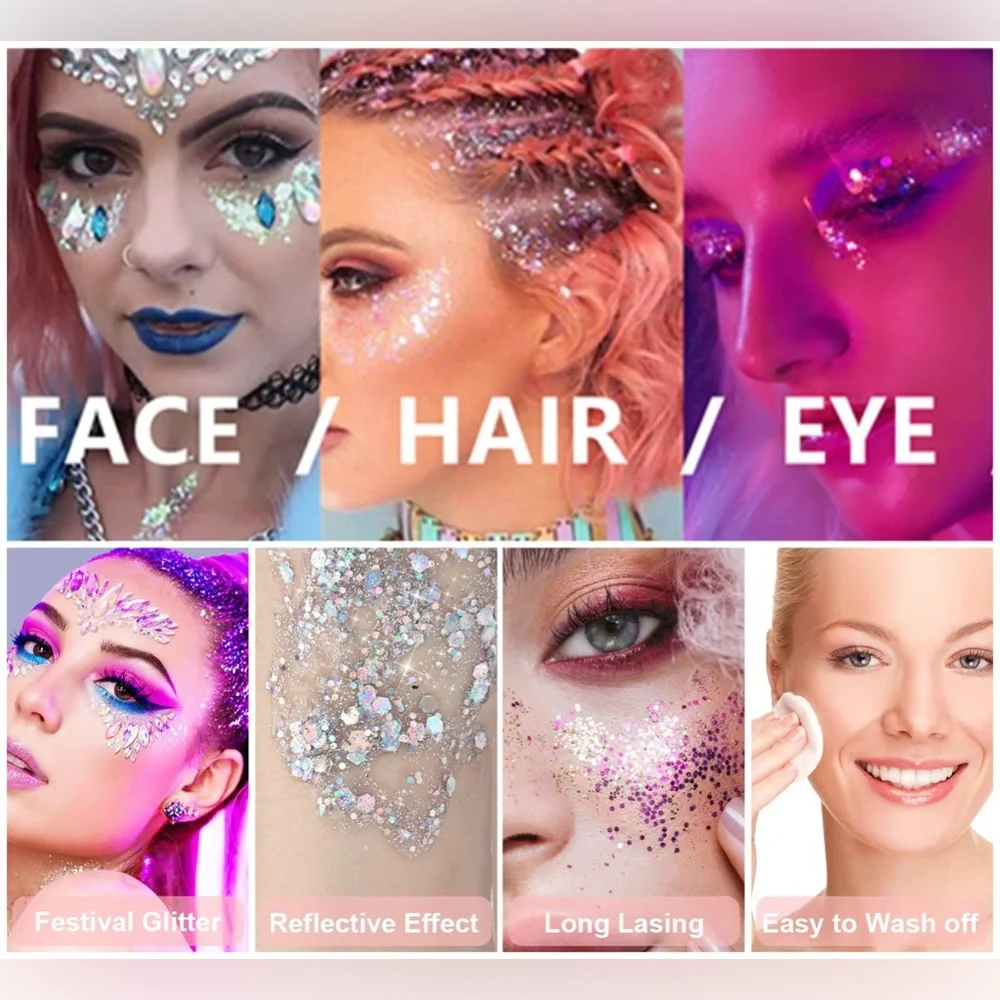 Peach Pink Body Glitter, Holographic Chunky Sequins Festival Rave Accessories